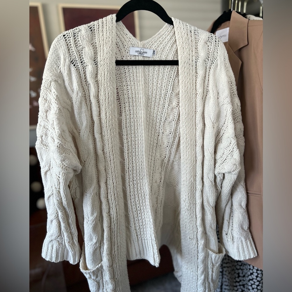 Carly Jean Los Angeles Cream Open Draping Cardigan